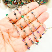 Multi Gemstone Oxidized Wire Chain